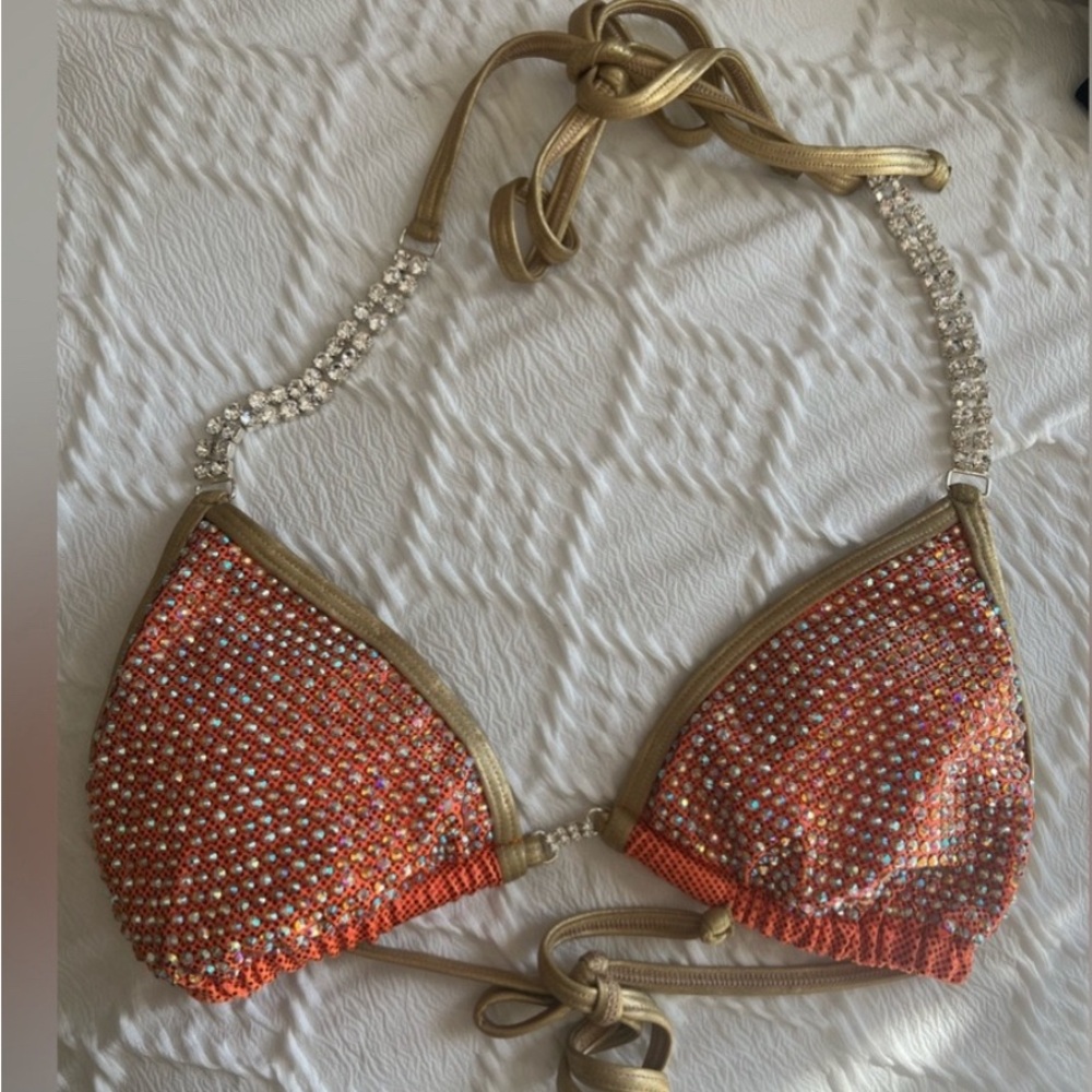 NWT Sparkling Orange and Gold Bikini Top